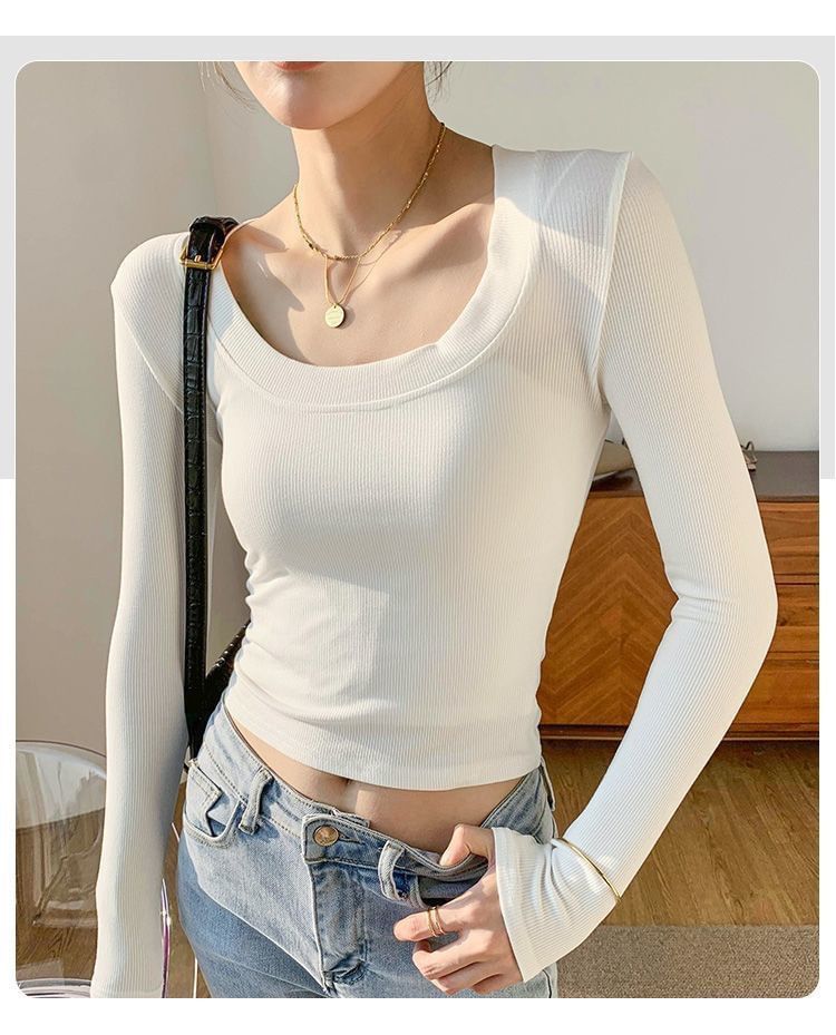 Long-Sleeve Scoop Neck T-Shirt Plain