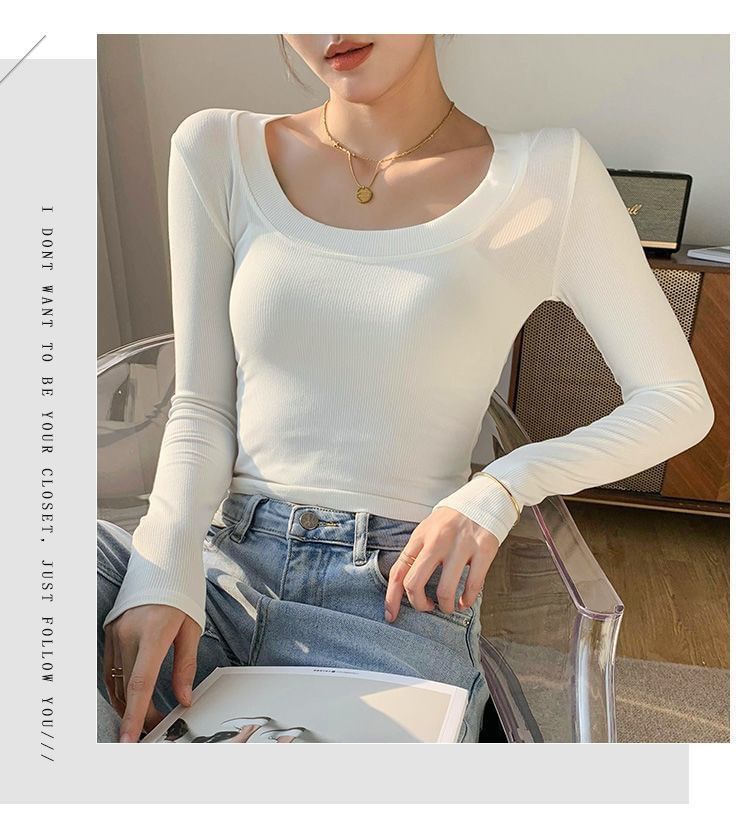 Long-Sleeve Scoop Neck T-Shirt Plain