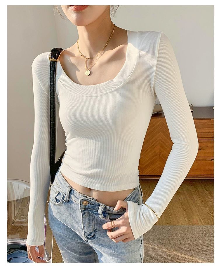 Long-Sleeve Scoop Neck T-Shirt Plain