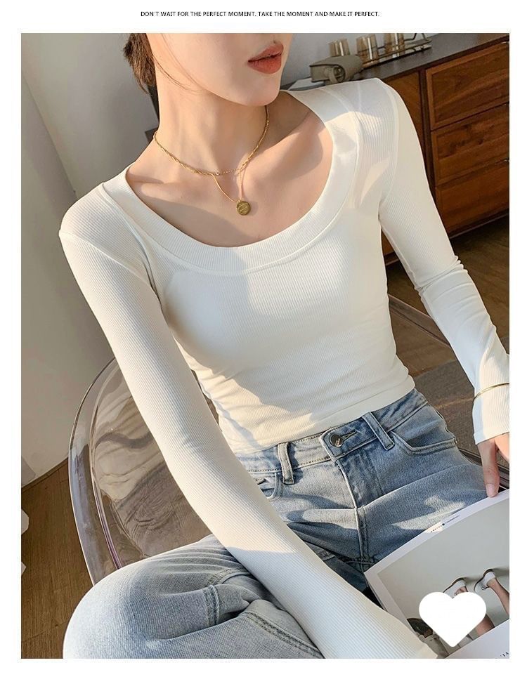 Long-Sleeve Scoop Neck T-Shirt Plain
