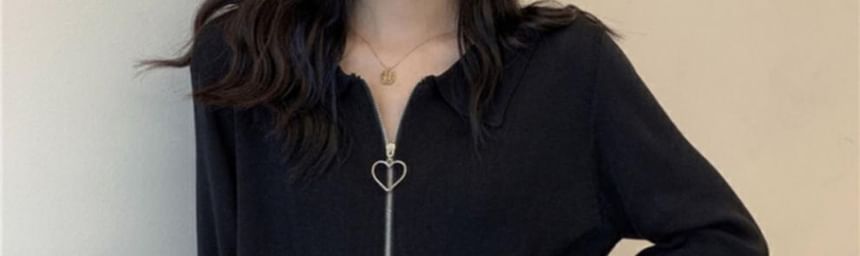 Collared Zip Plain Cardigan