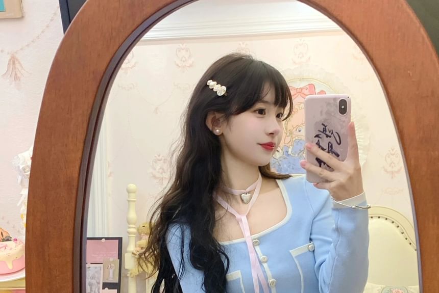 / Plain Square Pants Neck Trim Cardigan Contrast Hot High Waist Cropped