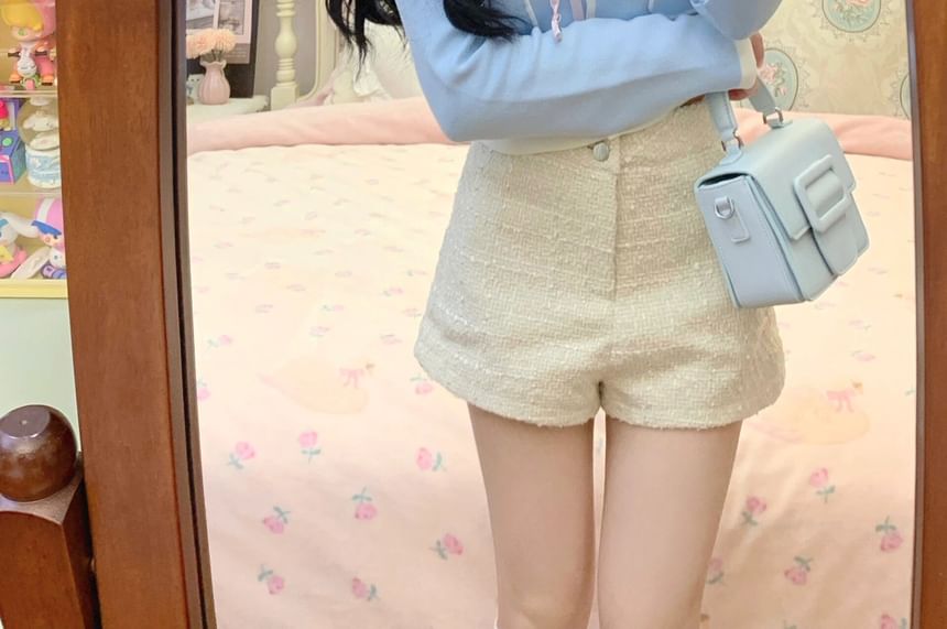 / Plain Square Pants Neck Trim Cardigan Contrast Hot High Waist Cropped