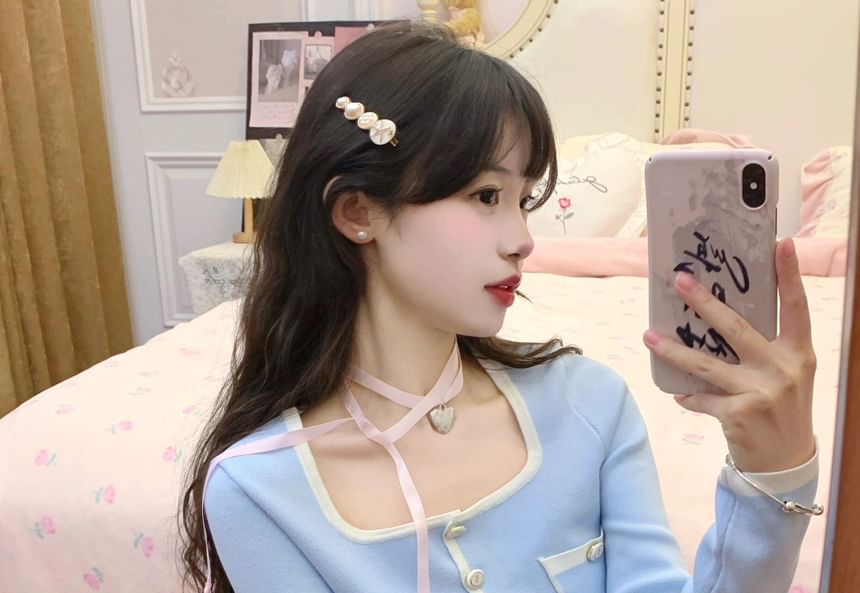 / Plain Square Pants Neck Trim Cardigan Contrast Hot High Waist Cropped