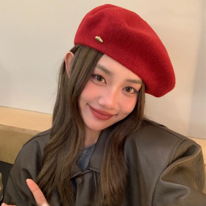 Hat Wool Metal Plate Beret