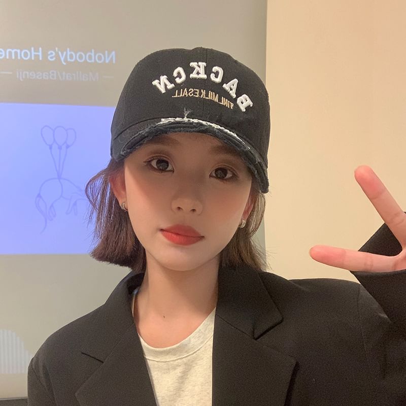 Distressed Cap Baseball Lettering Embroidered