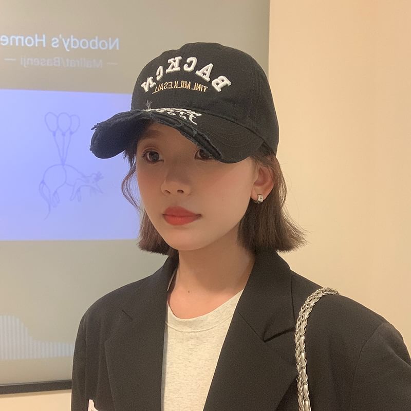 Distressed Cap Baseball Lettering Embroidered