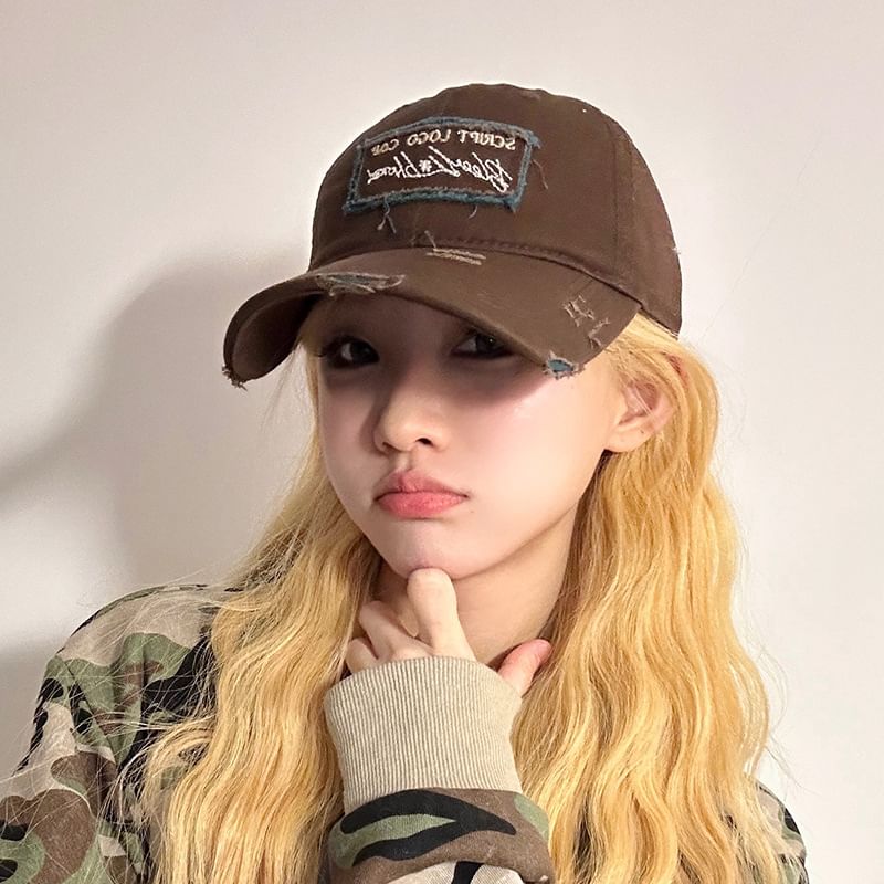 Applique Distressed Cap Baseball Lettering