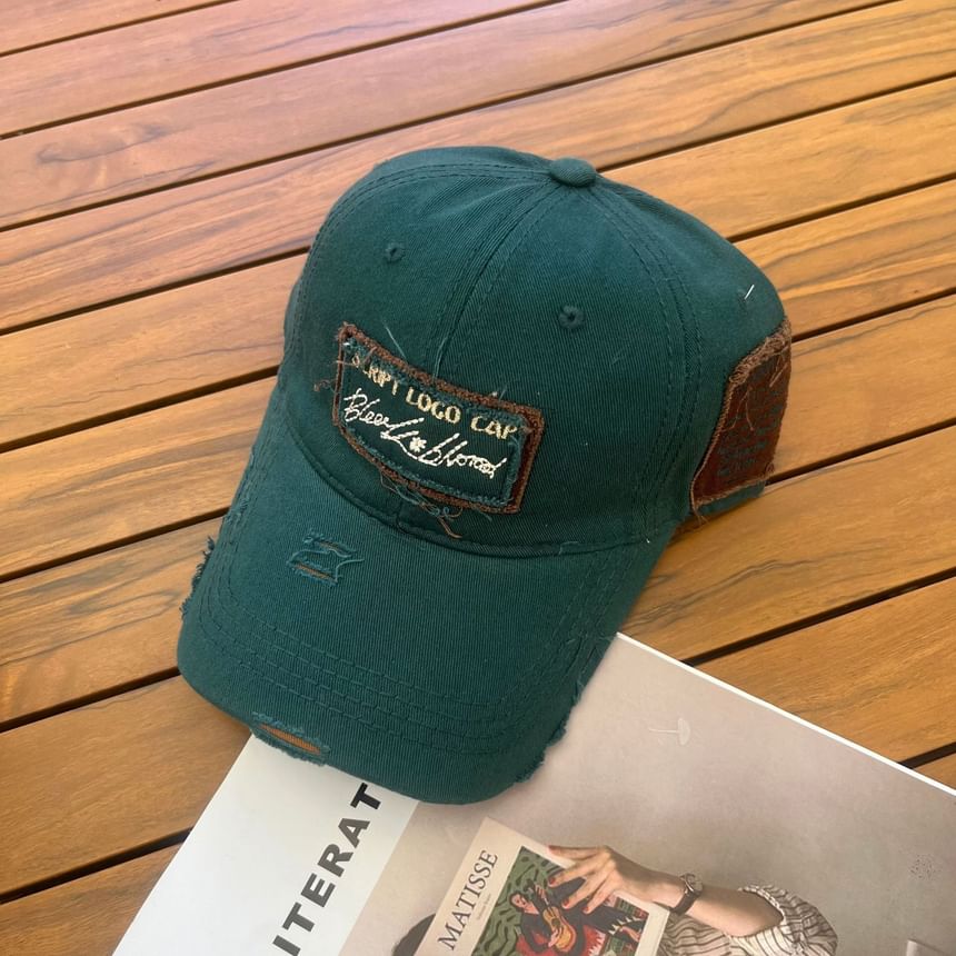 Applique Distressed Cap Baseball Lettering