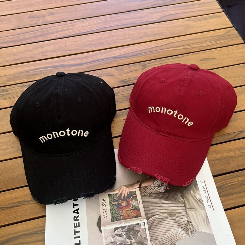 Distressed Baseball Lettering Embroidered Cap