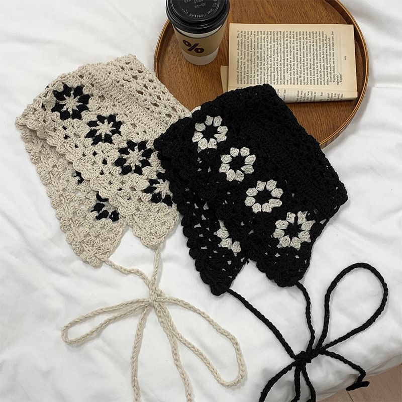 Bonnet Hat Knit Floral Crochet