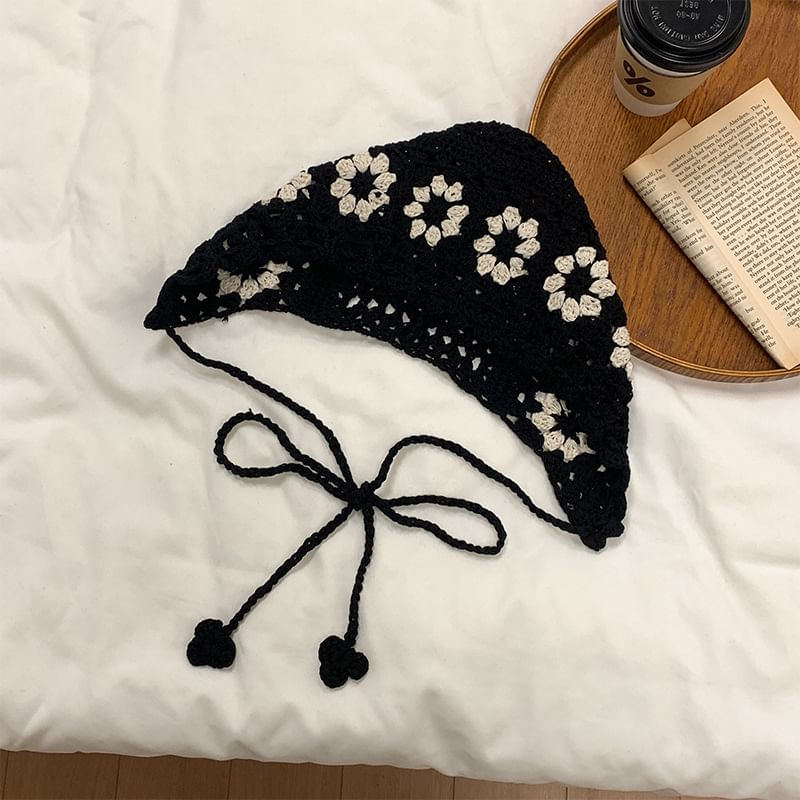 Bonnet Hat Knit Floral Crochet