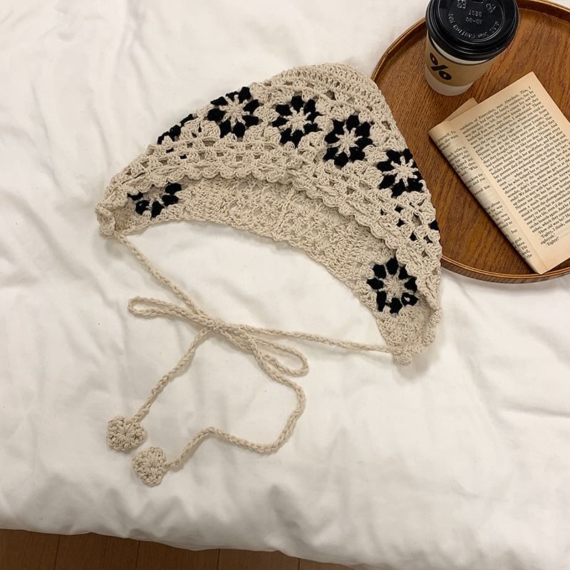 Bonnet Hat Knit Floral Crochet
