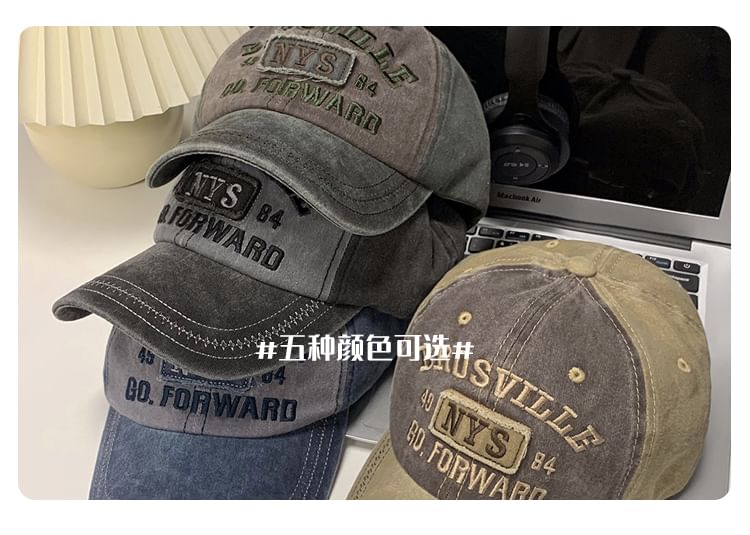 Embroidered Washed Cap Denim Baseball Lettering