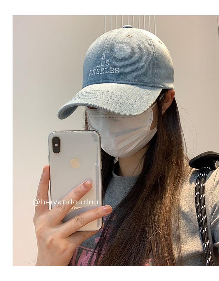 Denim Lettering Baseball Cap Embroidered Washed