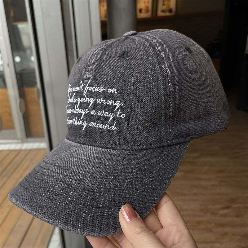Washed Embroidered Denim Baseball Lettering Cap