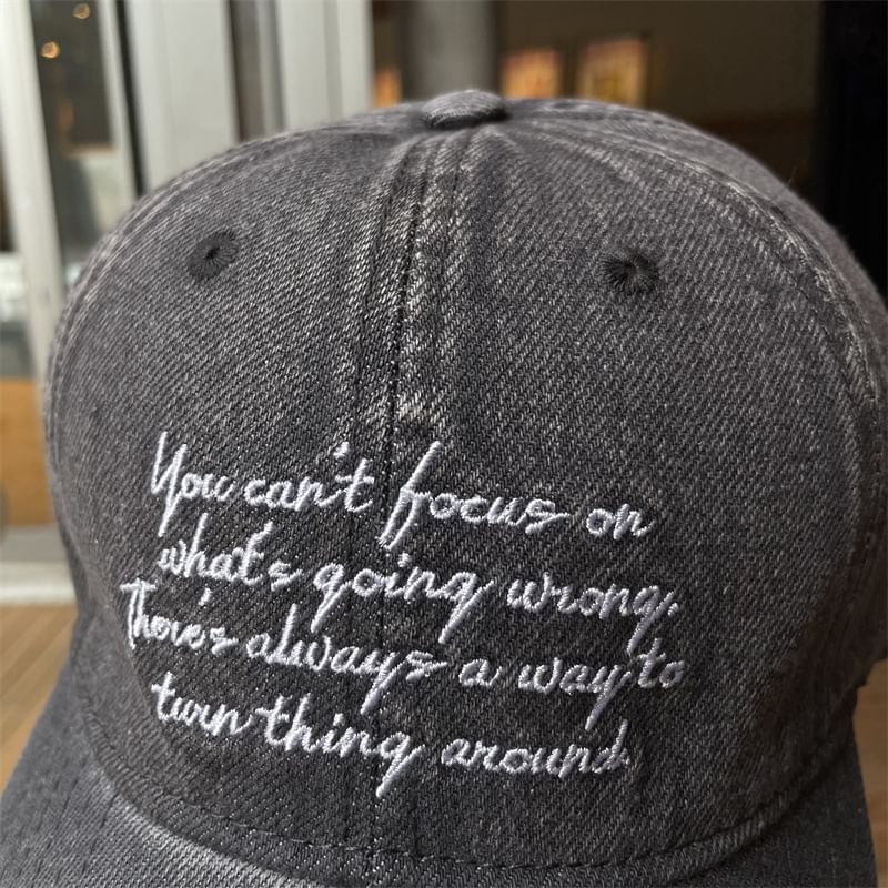 Washed Embroidered Denim Baseball Lettering Cap