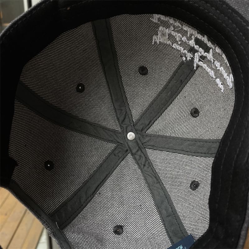 Washed Embroidered Denim Baseball Lettering Cap