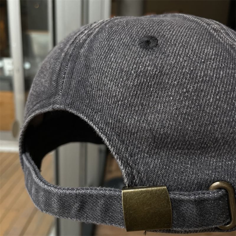 Washed Embroidered Denim Baseball Lettering Cap
