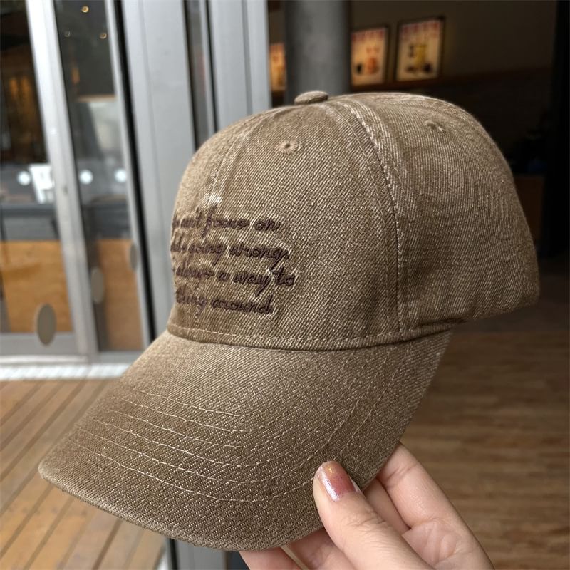 Washed Embroidered Denim Baseball Lettering Cap
