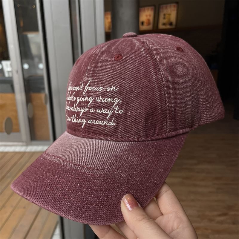 Washed Embroidered Denim Baseball Lettering Cap