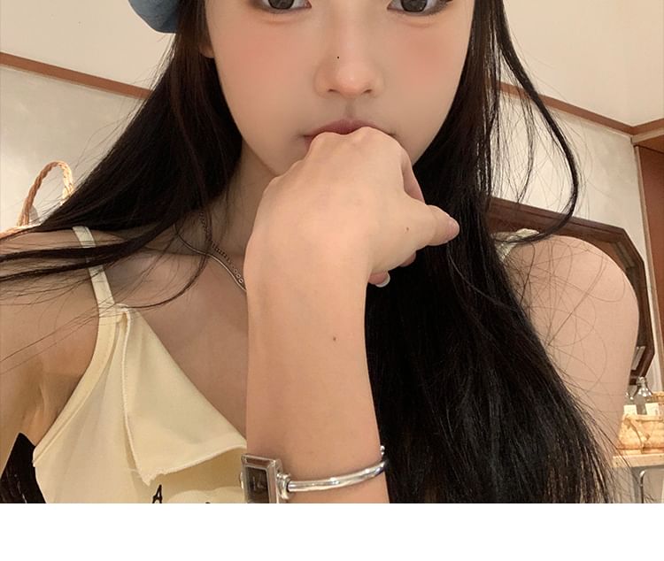 Beret Denim Rhinestone Heart Applique Bow