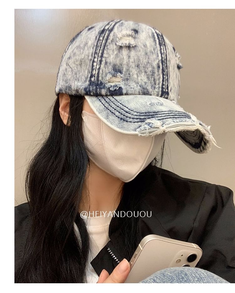 Cap Denim Washed Baseball Distressed