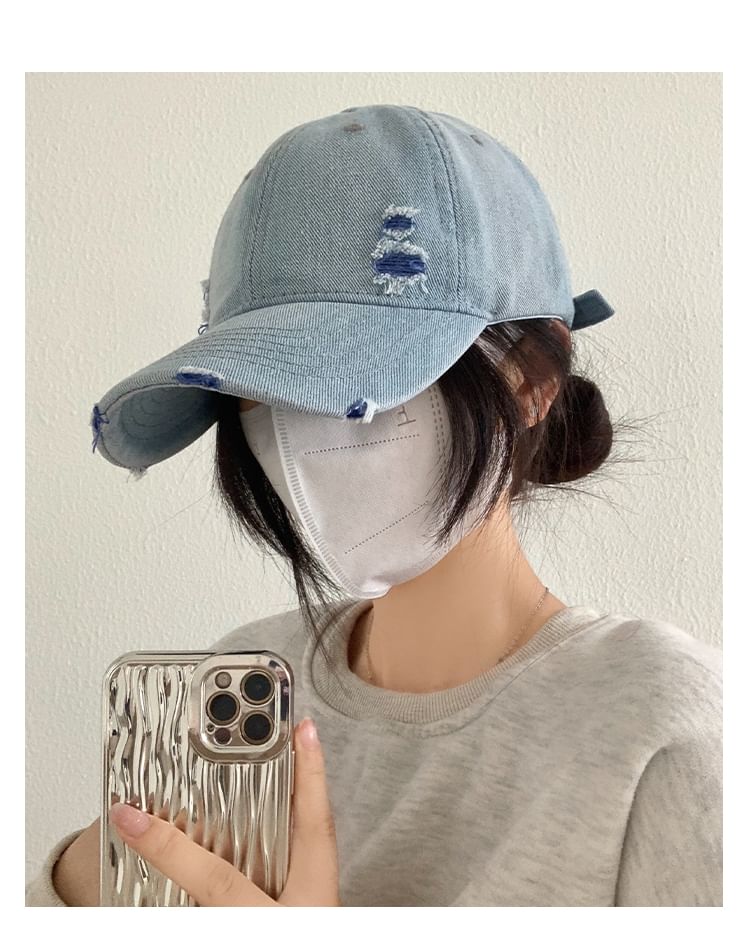 Washed Cap Baseball Denim Distressed