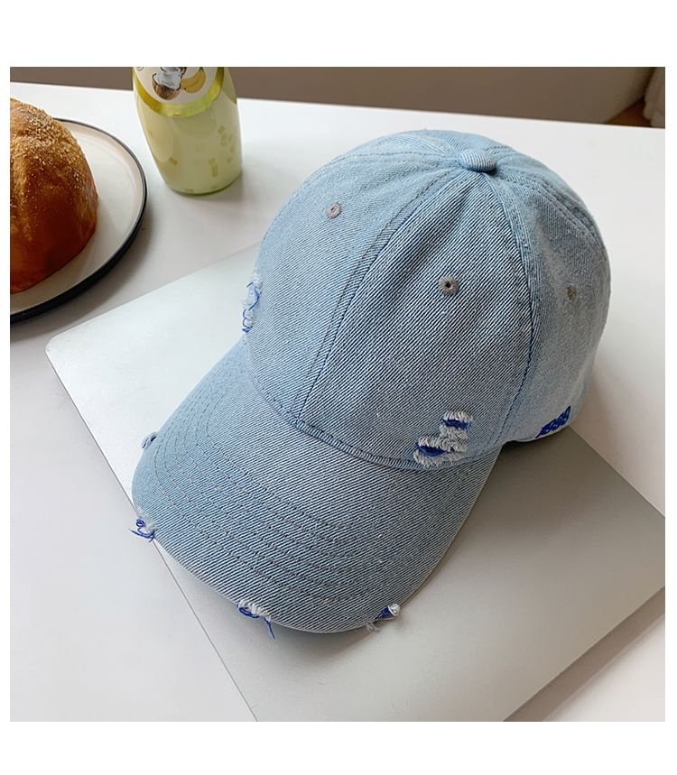 Washed Cap Baseball Denim Distressed
