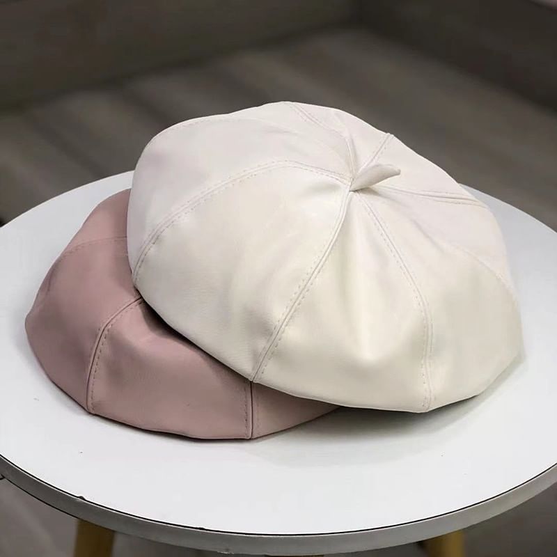 Faux Beret Plain Leather