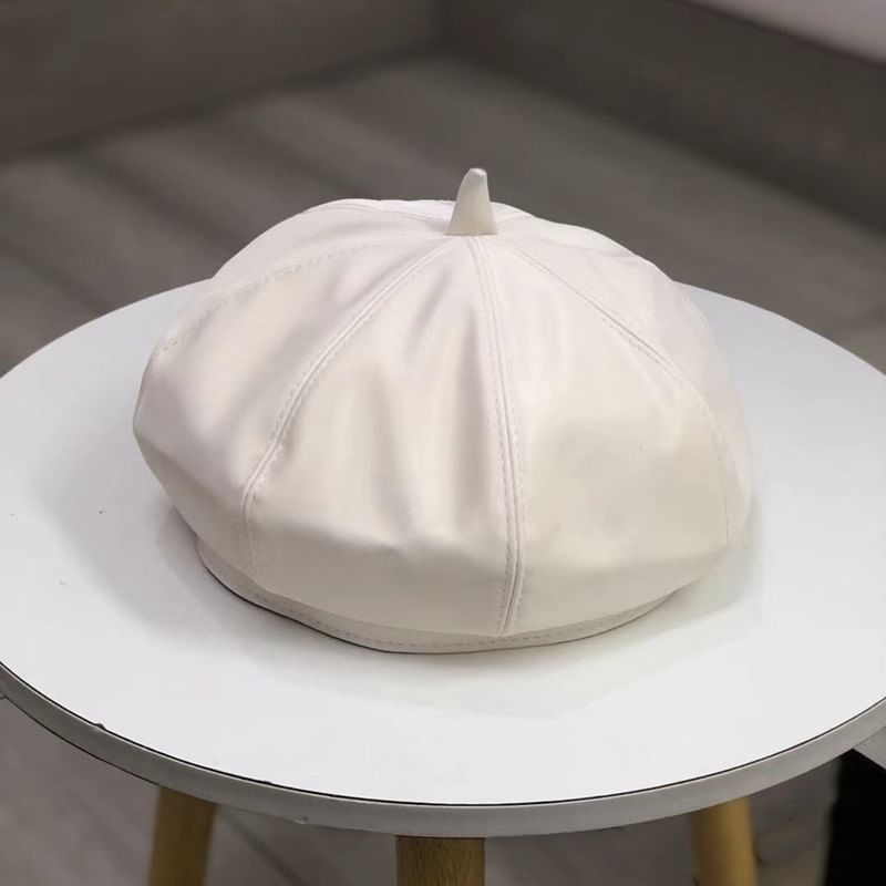 Faux Beret Plain Leather