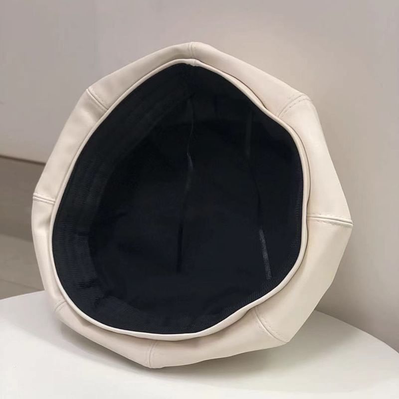 Faux Beret Plain Leather