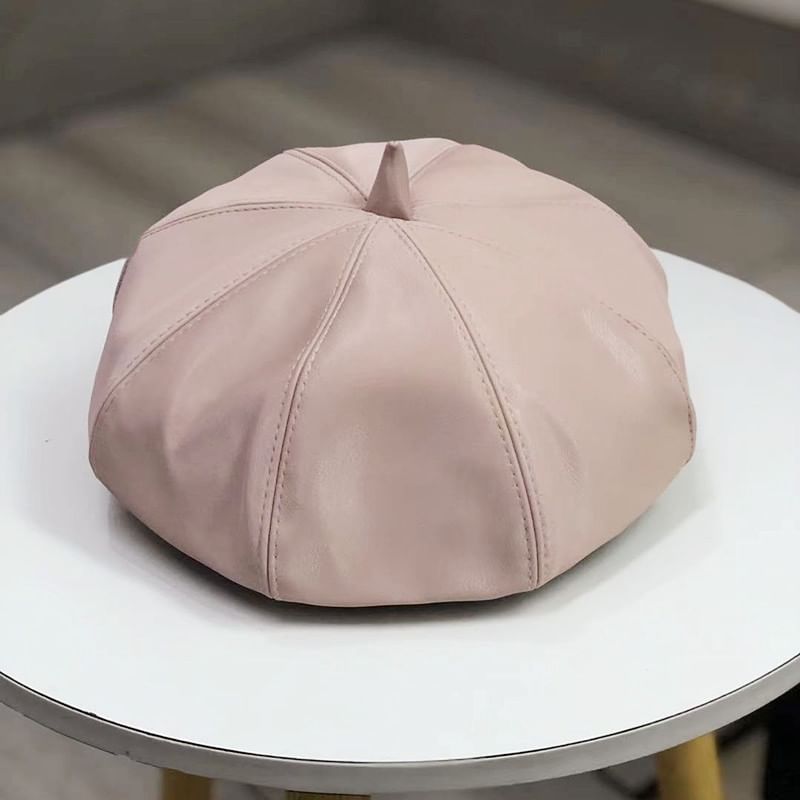 Faux Beret Plain Leather