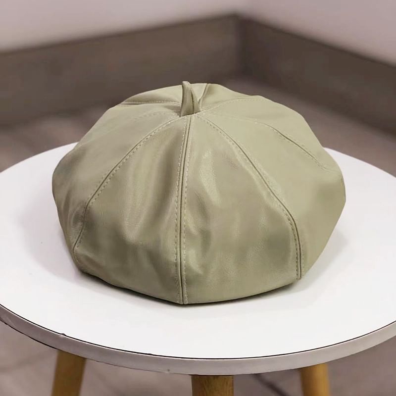 Faux Beret Plain Leather