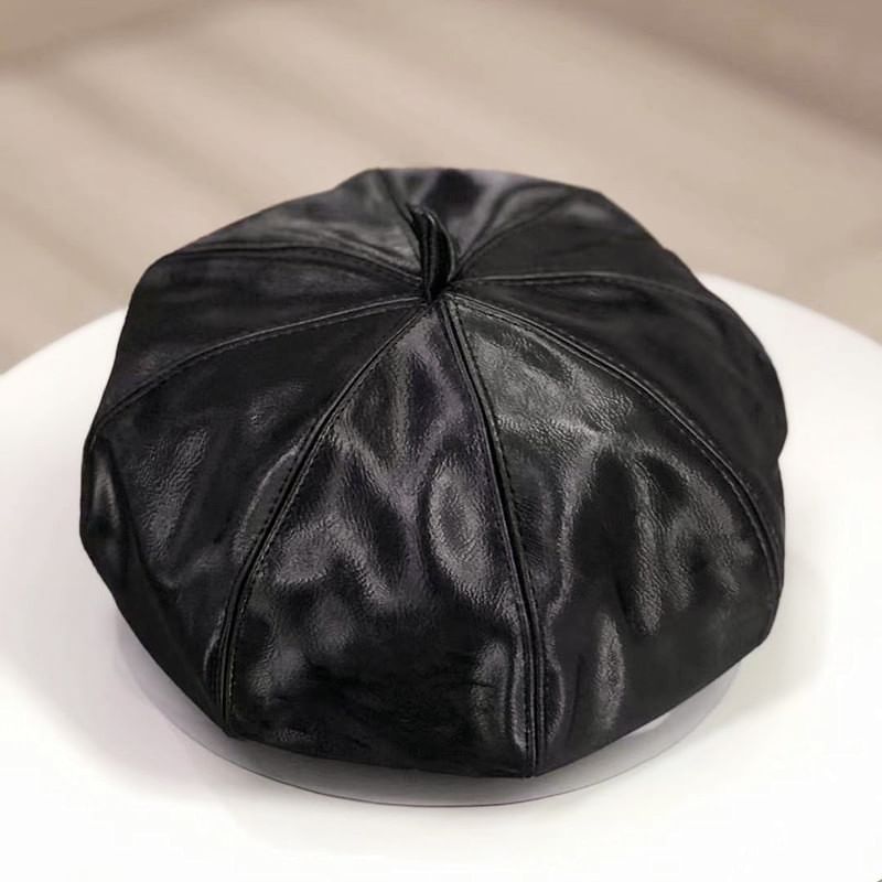Faux Beret Plain Leather