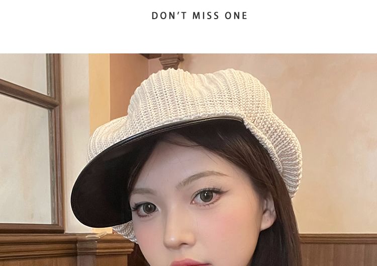 Faux Cap Leather Panel Knit Newsboy