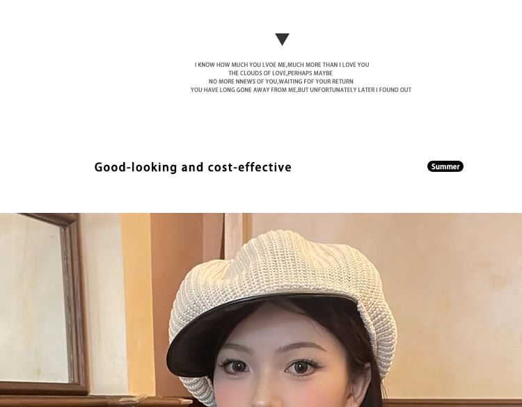 Faux Cap Leather Panel Knit Newsboy