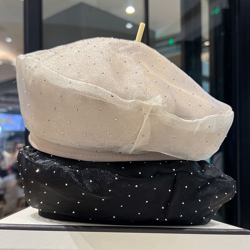 Rhinestone Mesh Beret