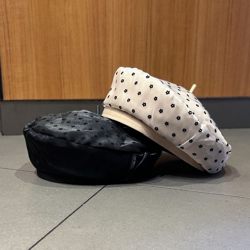Print Mesh Beret Floral