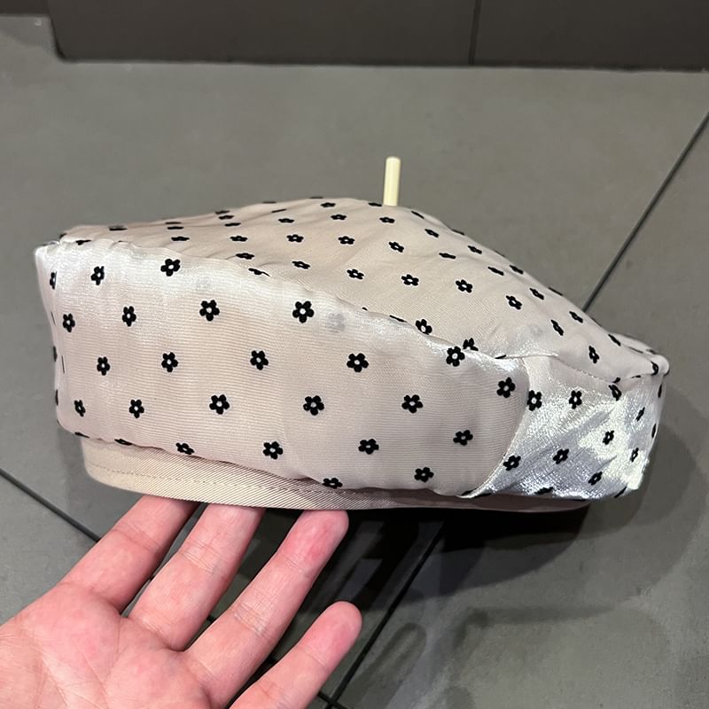 Print Mesh Beret Floral