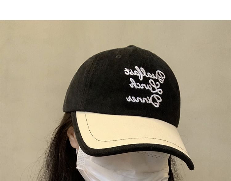 Lettering Embroidered Baseball Two Cap Tone