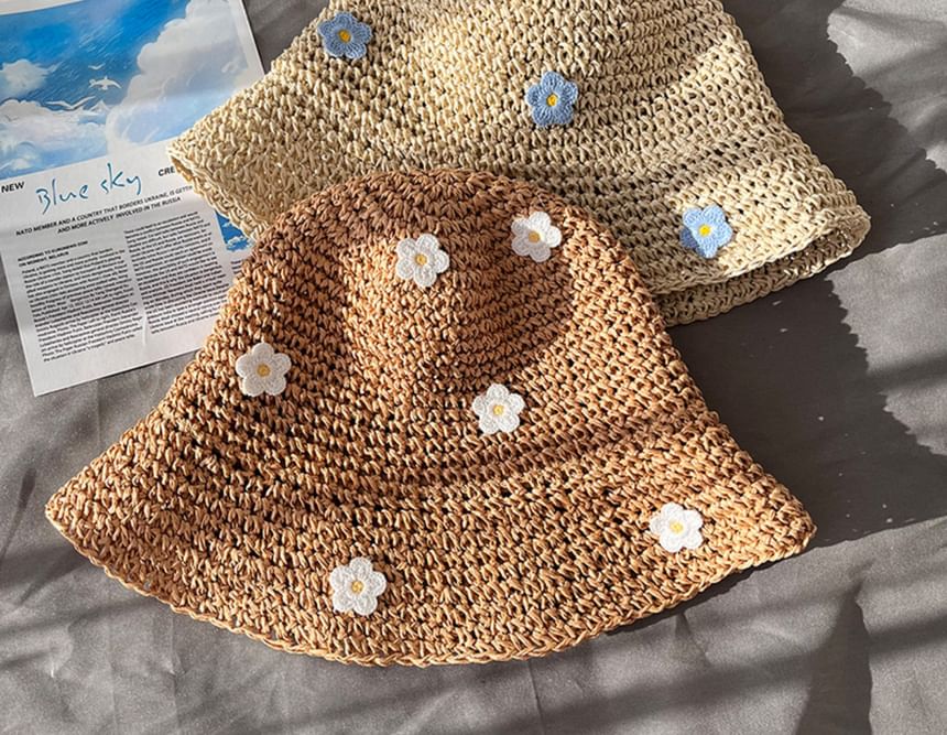 Accent Straw Bucket Hat Floral