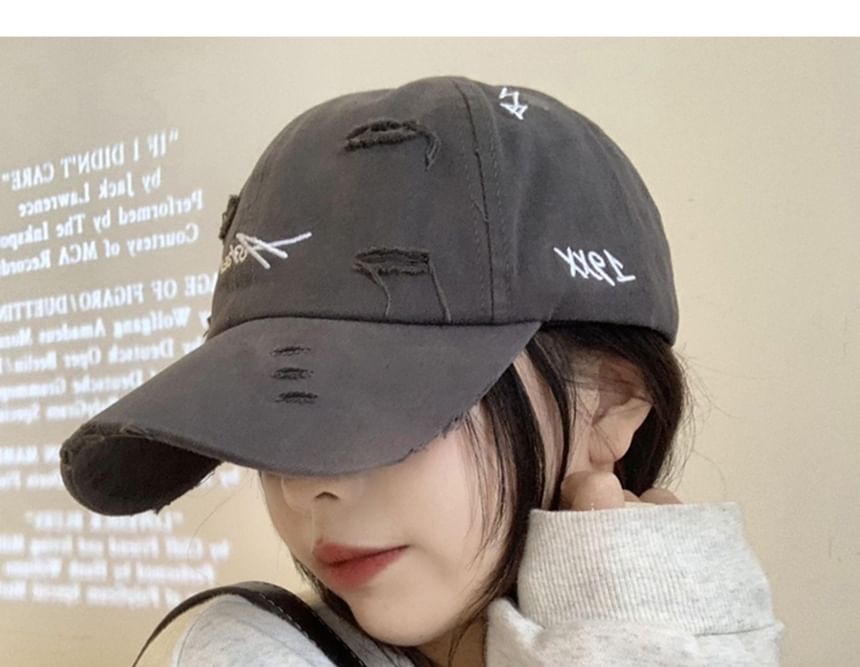 Cap Distressed Lettering Baseball Embroidered