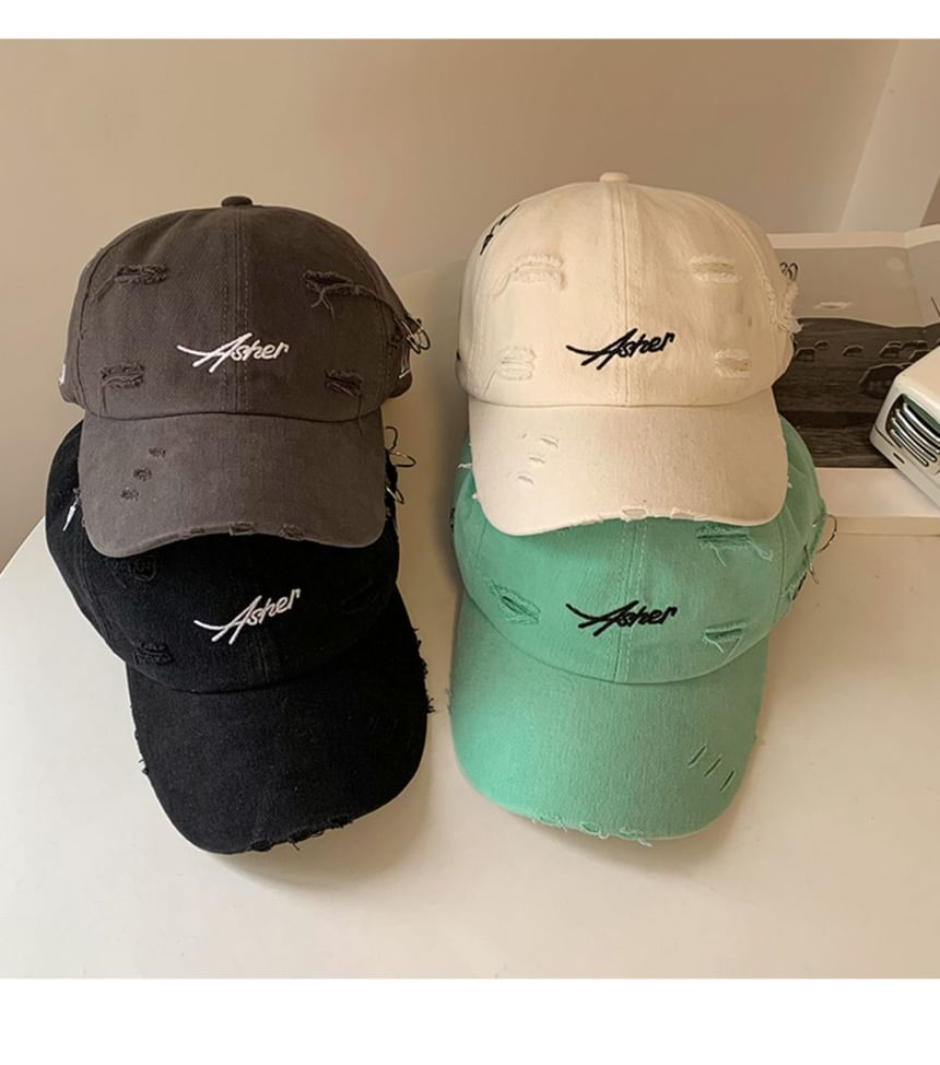 Cap Distressed Lettering Baseball Embroidered