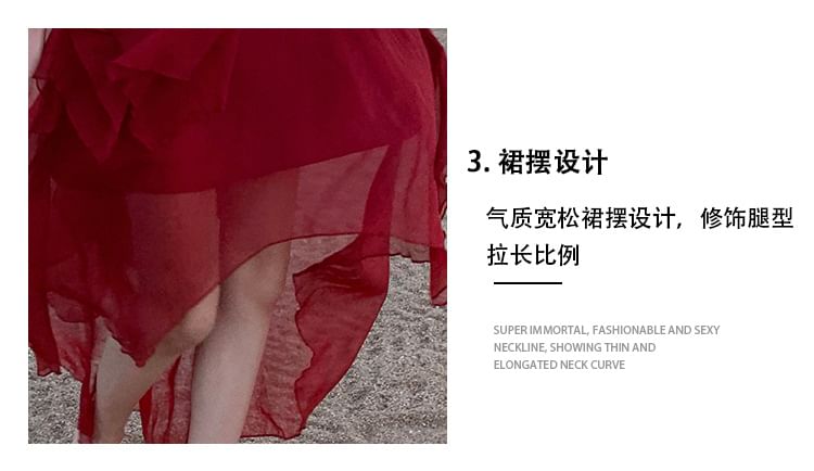 Asymmetrical Sheer Dress Spaghetti A-Line Strap