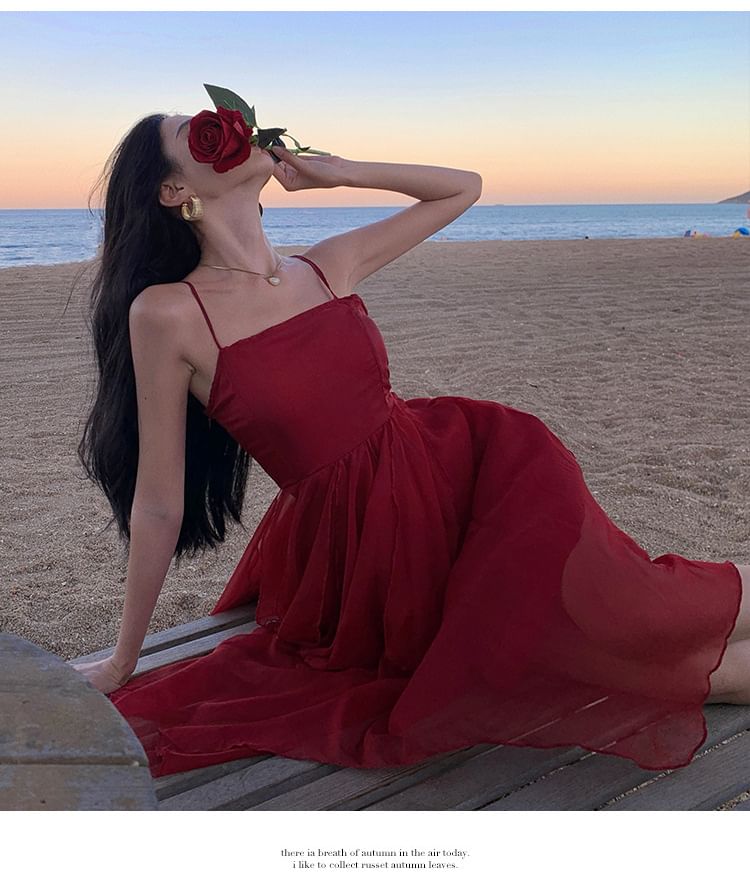 Asymmetrical Sheer Dress Spaghetti A-Line Strap