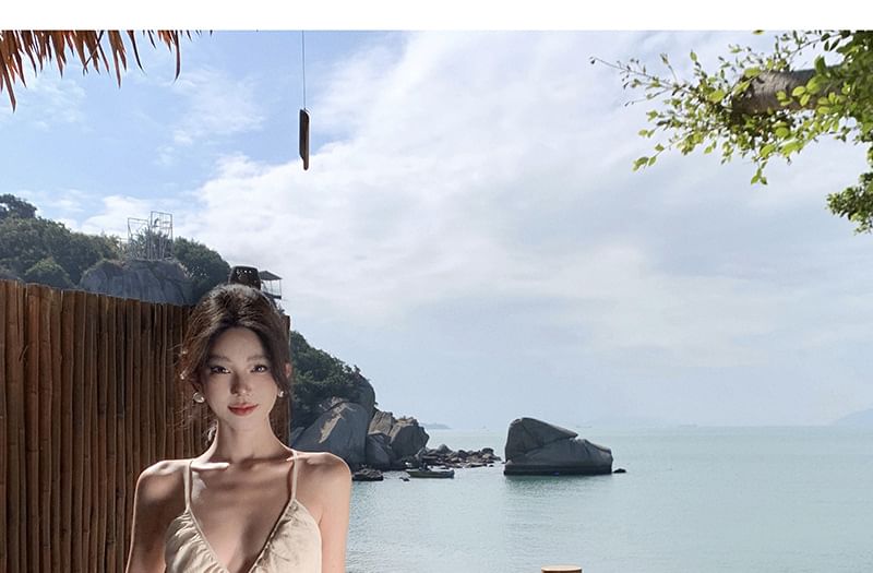 A-Line Maxi V-Neck Plain Cutout Strap Dress Spaghetti