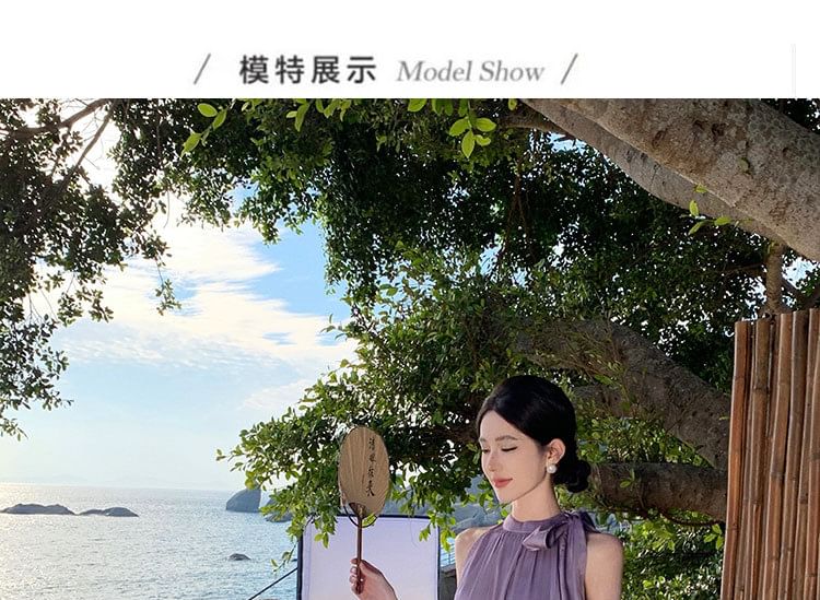 Maxi Sleeveless Plain Crewneck Dress A-Line