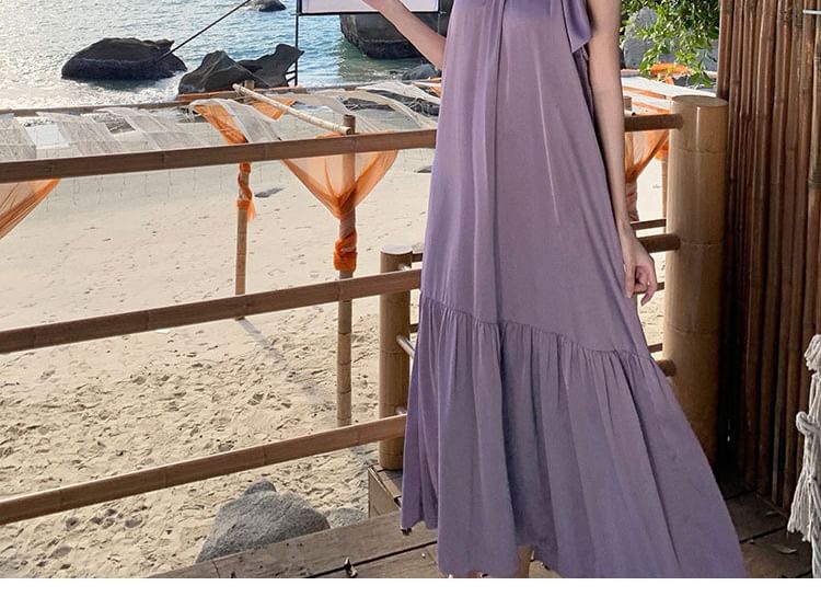 Maxi Sleeveless Plain Crewneck Dress A-Line