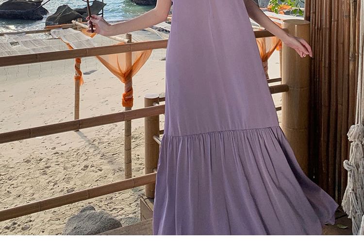 Maxi Sleeveless Plain Crewneck Dress A-Line